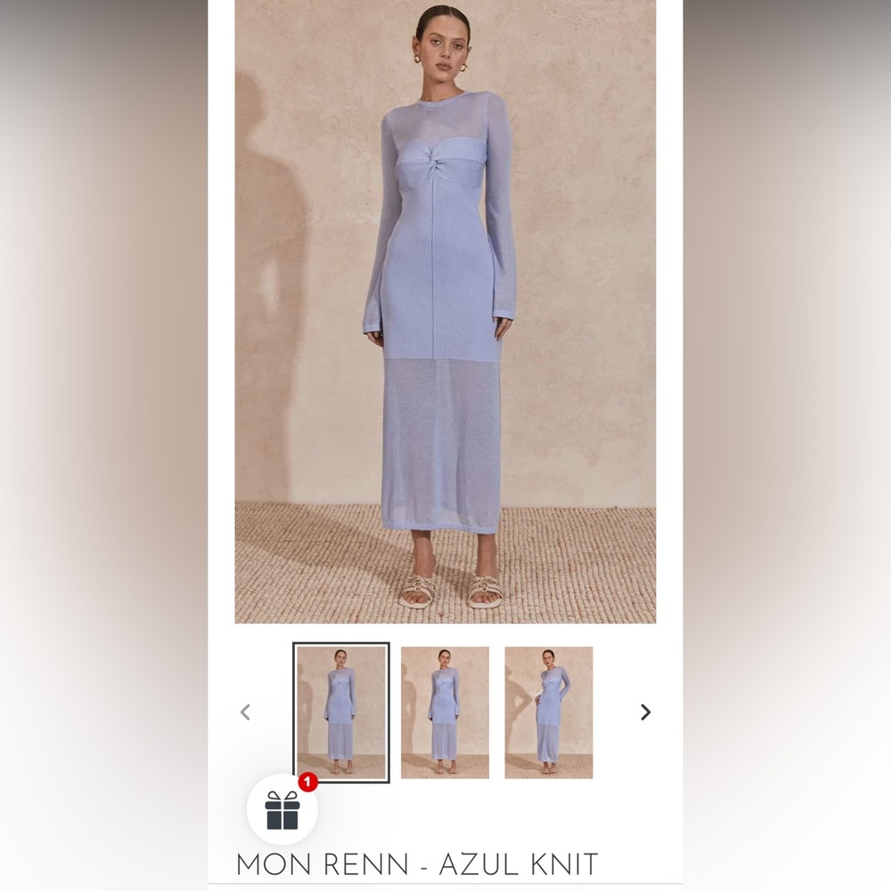 MON RENN - AZUL KNIT MIDI DRESS - HERON BLUE- Size Small